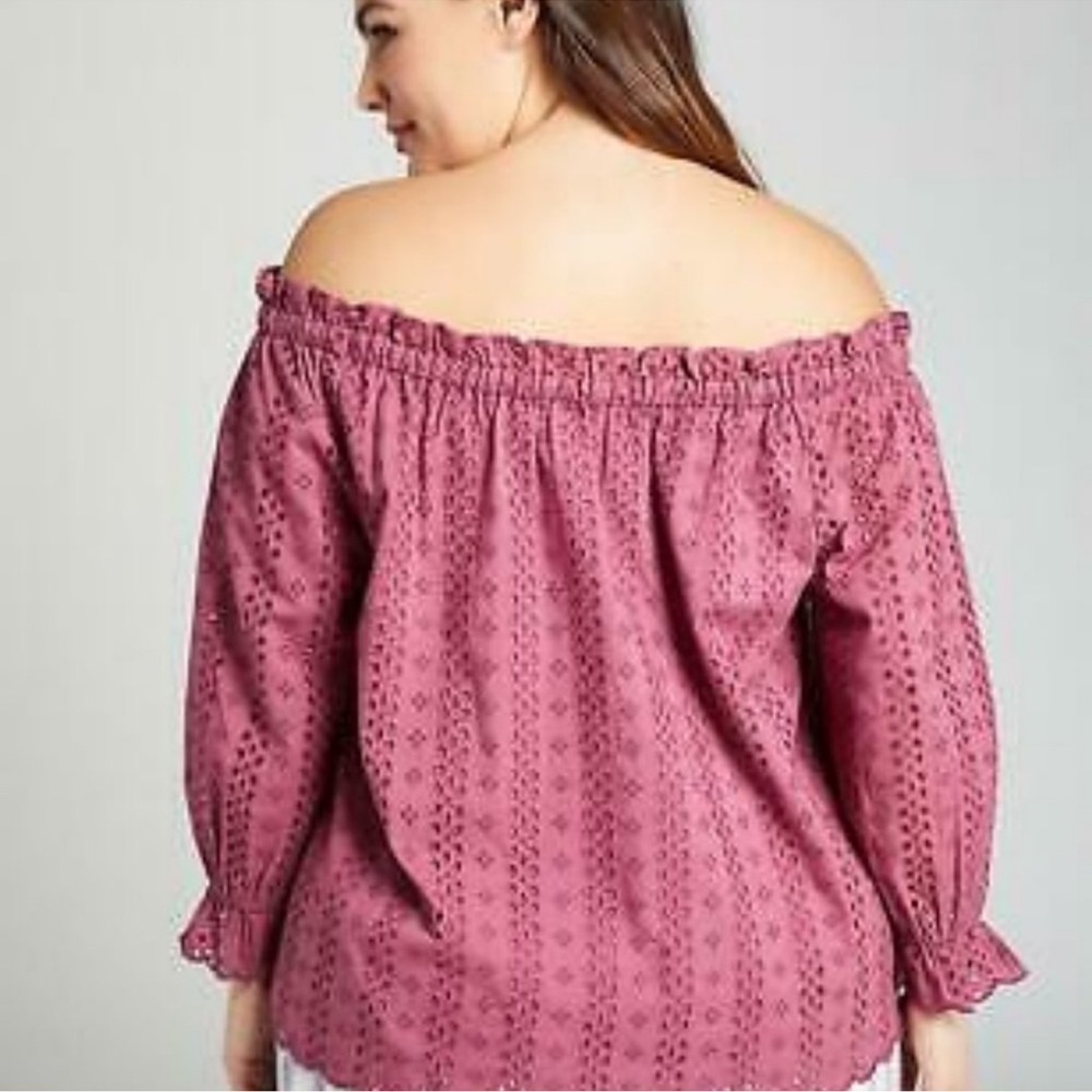 Lane Bryant Off-Shoulder Eyelet Top 14/16 - Picture 2 of 7